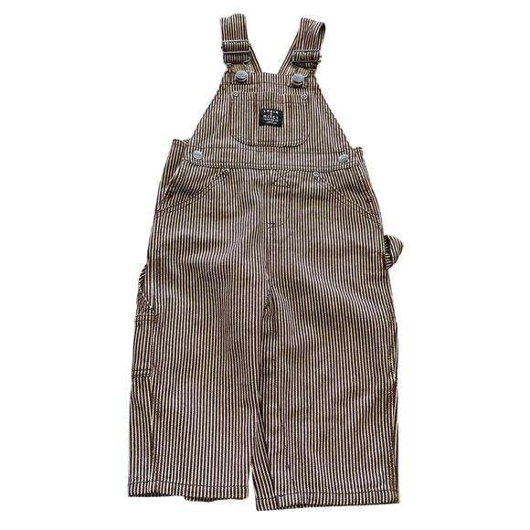 Lakin McKey Brown + White Striped Snap Bottom Overalls Size 12 Mo - Picture 1 of 5